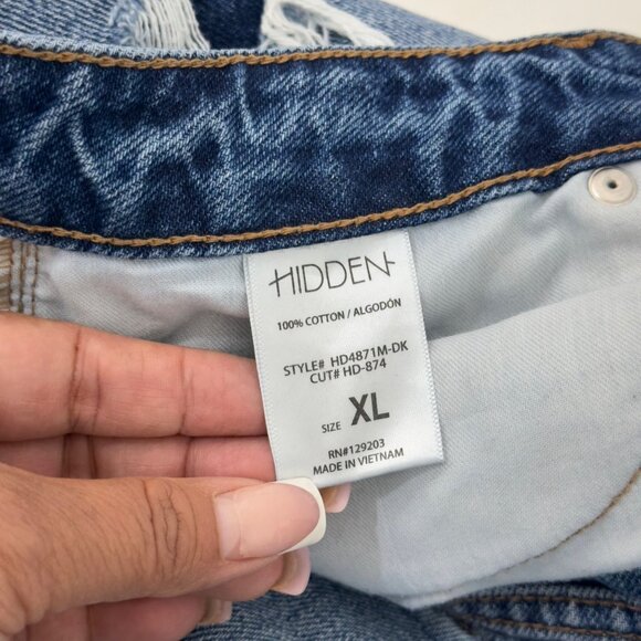 HIDDEN Women Distressed Blue Denim High-Waisted Shorts XL Frayed Hem Button Fly - Picture 3 of 13